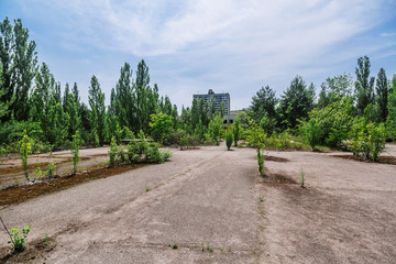 Abandoned buildings of ghost town Pripyat Chornobyl Zone