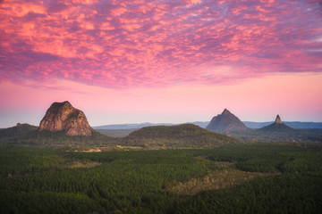 Sunrise over Glass House Mountains in Queensland