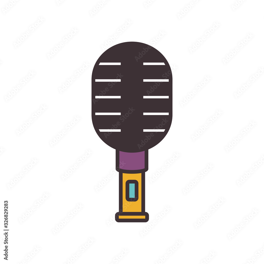 Poster isolated retro music microphone line fill style icon vector design