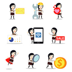 Set character of woman wearing cute costume chocolate bar in food festival.