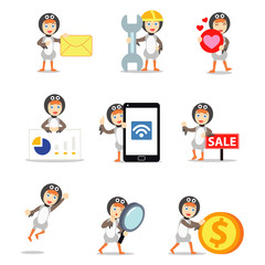 Set character of woman dressed as a goose for ballet theatrical show.