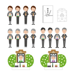 お葬式　人物　悲しい　告別式　お通夜　葬儀　セット