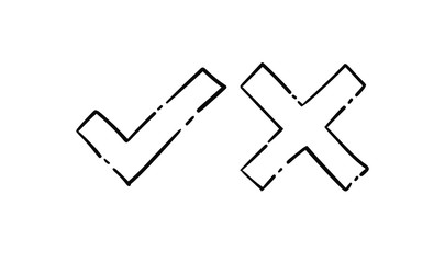 Checkmark doodles, tick and cross. Hand drawn check marks.