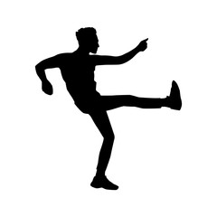 black silhouette of a dancing man on white background. A male street dance hip hop dancer. Vector isolated man for logo, sticker, logotype, icon, banner, poster. Illustration for dance studio