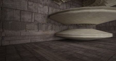 Architectural background. Abstract concrete interior with smooth discs. 3D illustration and rendering.