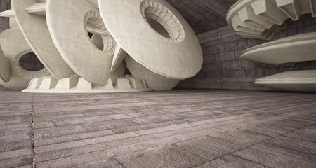 Architectural background. Abstract concrete interior with smooth discs. 3D illustration and rendering.