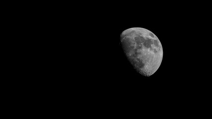 Beautiful Waxing Moon Surface in the Night Sky and Sea of Tranquility