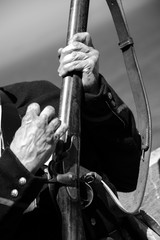 Soldier Loading a Musket Rifle Black and White Close Up