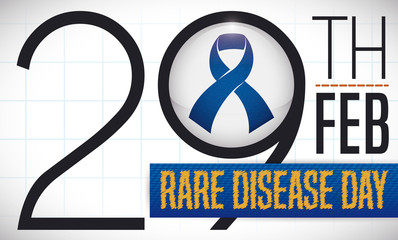 Squared Paper, Denim Ribbon and Sign Commemorating Rare Disease Day, Vector Illustration