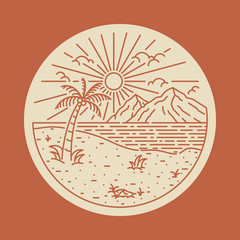 Summer beach sea line badge patch pin graphic illustration vector art t-shirt design