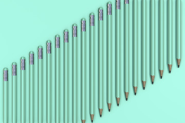 Green Pencils on Green pastel background. Minimal concept.