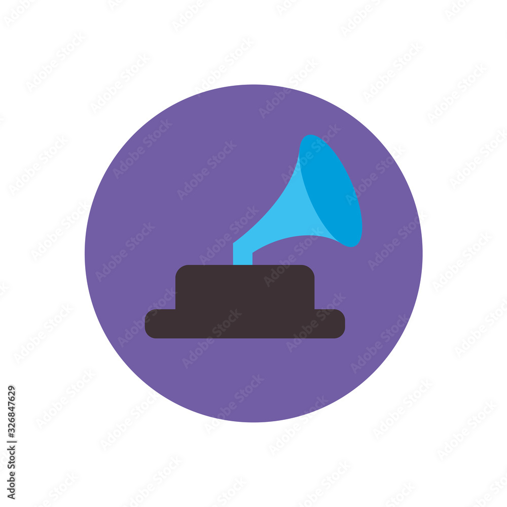 Poster isolated retro music turntable flat block style icon vector design