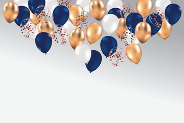  Glossy Happy Birthday party blue and golden Balloons in dark Background Vector Illustration eps10 © babeer