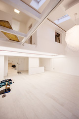 Interior of empty stylish modern open space two level apartment