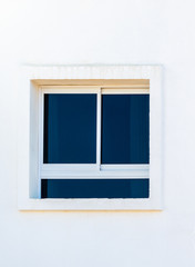 White wall background, window close-up, architecture.