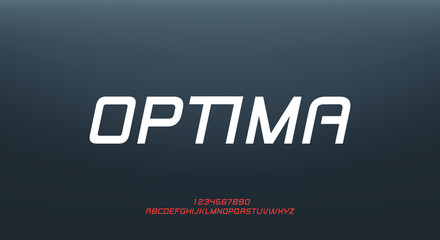 Optima, a bold modern sporty typography alphabet font. vector illustration design	