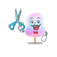 Cartoon character of Sporty Barber rainbow cotton candy design style
