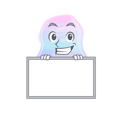 Rainbow cotton candy cartoon design concept grinning with board