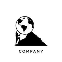 strongman logo with globe design vector