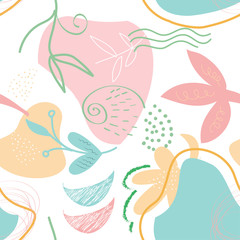 Hand drawn various shapes and doodle objects. abstract contemporary modern trendy vector seamless patterns. use for textile prints