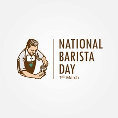 Barista hand drawn style vector design illustrations and lettering. Celebrate National Barista Day 1 March.