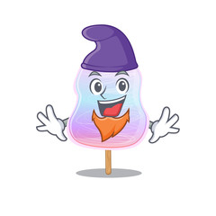 cartoon mascot of funny rainbow cotton candy dressed as an Elf