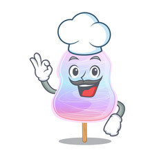 Rainbow cotton candy cartoon character working as a chef and wearing white hat