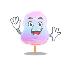 Waving friendly rainbow cotton candy mascot design style