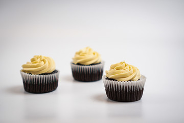 Chocolate cupcakes with peanut butter frosting