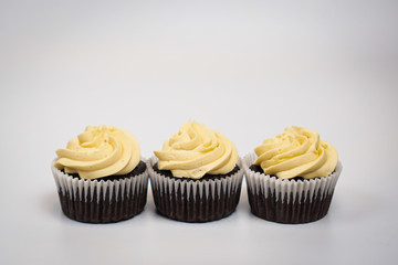 Chocolate cupcakes with peanut butter frosting