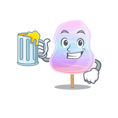 Smiley rainbow cotton candy mascot design with a big glass