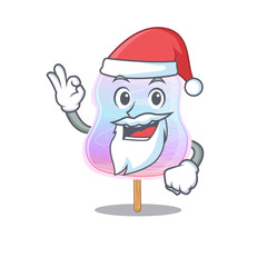 Rainbow cotton candy in Santa cartoon character style with ok finger