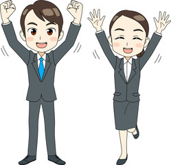 喜ぶ就活男子＆女子 アニメタッチ