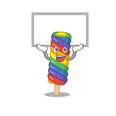 A rainbow ice cream mascot picture raised up board