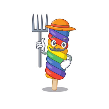 Happy Farmer rainbow ice cream cartoon picture with hat and tools