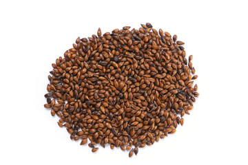 roasted barley grain on a white background