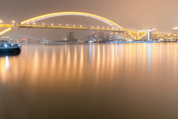 Night view of Lupu Bridge in Shanghai, China