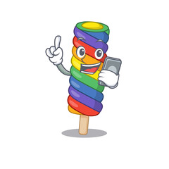 Rainbow ice cream Cartoon design style speaking on a phone