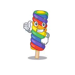 Fototapeta premium Funny rainbow ice cream making Thumbs up gesture