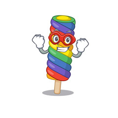 A cartoon concept of rainbow ice cream performed as a Super hero