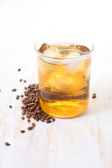 iced barley tea in a glass. caffeine free alternative healthy drink