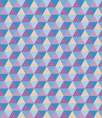 Vintage color triangle with dot texture seamless pattern.