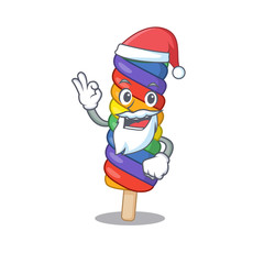 Rainbow ice cream in Santa cartoon character style with ok finger