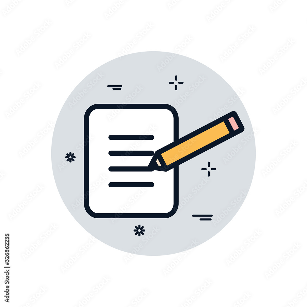 Poster isolated data document and pencil fill block style icon vector design