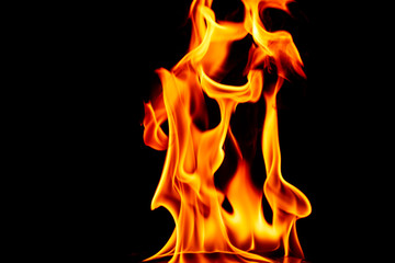 Fire flames on black background