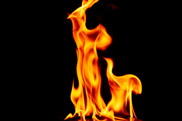 Fire flames on black background