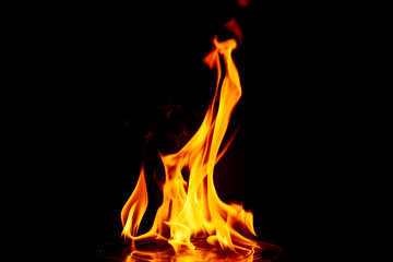 Fire flames on black background