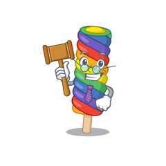 Smart Judge rainbow ice cream in mascot cartoon character style