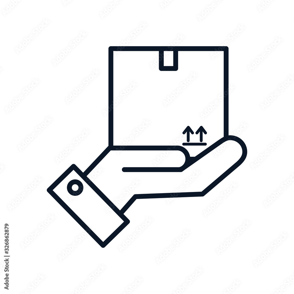 Poster isolated delivery box over hand line style icon vector design