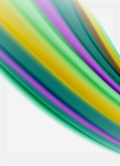Obraz premium Wave lines abstract background, smooth silk design with rainbow style colors. Liquid fluid color waves. Vector Illustration